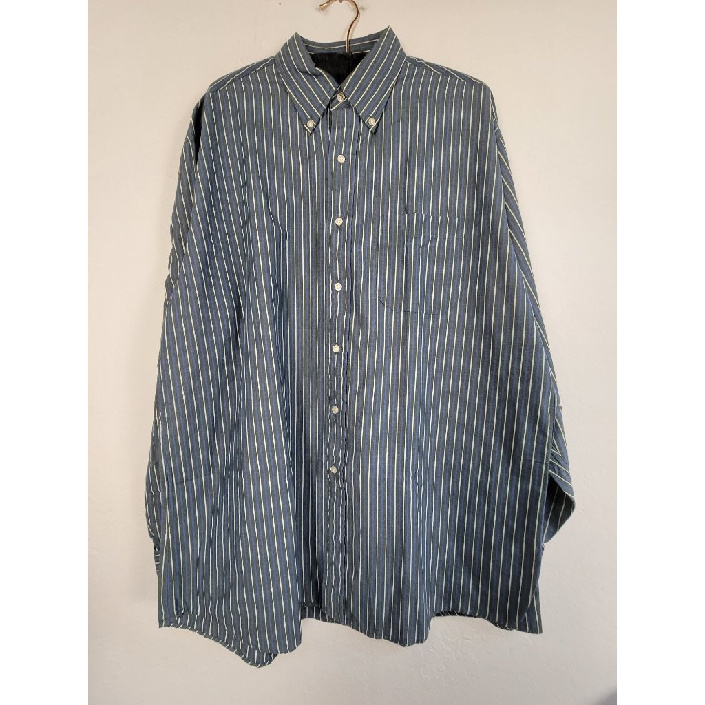 Brooks Brothers Mens Blue White Striped Button-Down Sport Shirt Large All Cotton